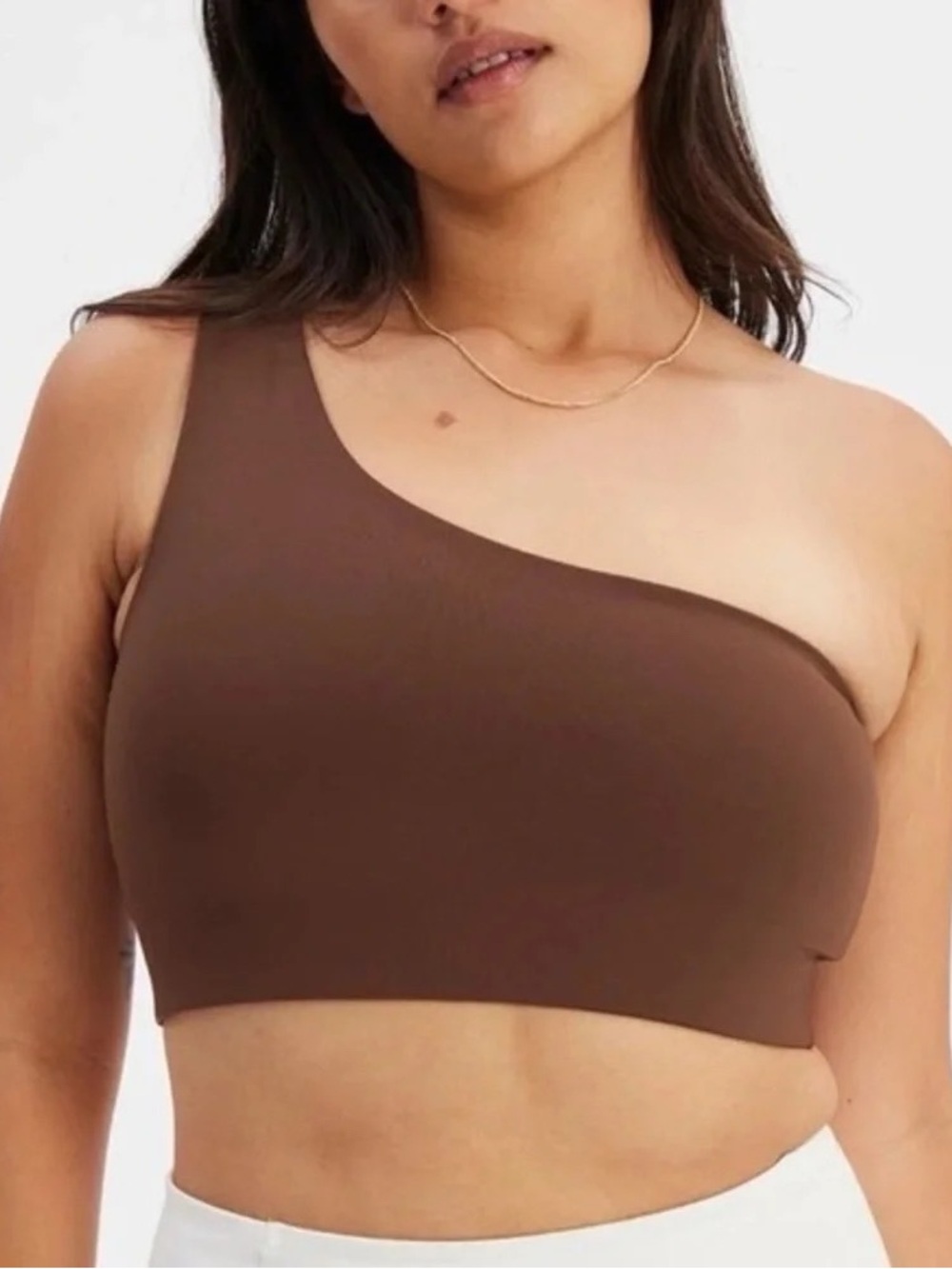 Girlfriend Collective Earth Bianca One Shoulder Bra Brown Size Small